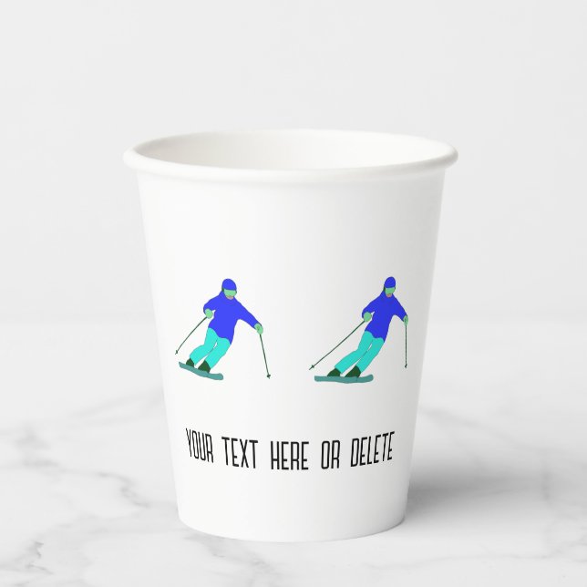 Skier Snow Skiing Custom Text Paper Cups (Front)