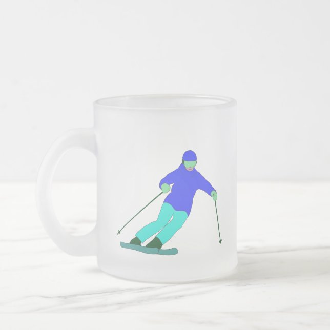 Skier Snow Skiing  Frosted Glass Coffee Mug (Left)
