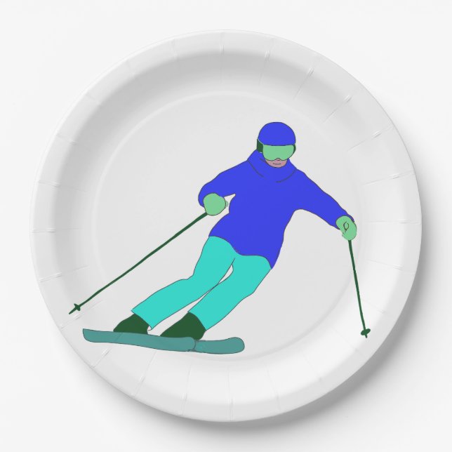 Skier Snow Skiing    Paper Plate (Front)