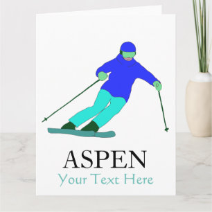 Skier Snow Skiing Ski Party Aspen Custom Text   Card