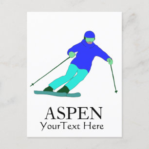 Skier Snow Skiing Ski Party Aspen Custom Text Postcard