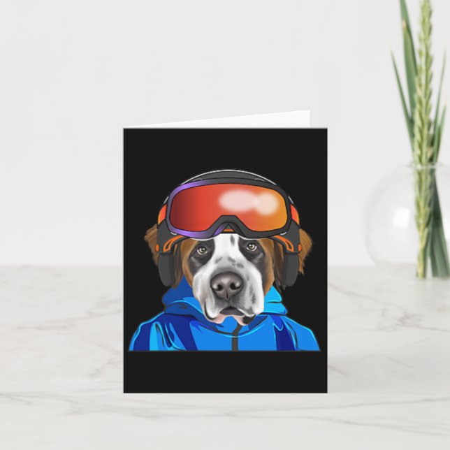 Skier St. Bernard Snowboarding Pocket  Card (Front)