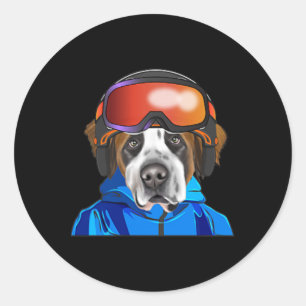 Skier St. Bernard Snowboarding Pocket  Classic Round Sticker