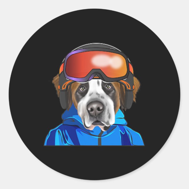 Skier St. Bernard Snowboarding Pocket  Classic Round Sticker (Front)