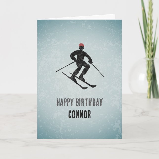 Skier Theme - Add Name - Modern Masculine Birthday Card (Front)