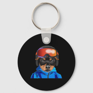 Skier Toy Fox Terrier Snowboarding Pocket Key Ring
