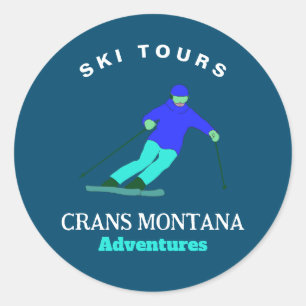 Skier Winter Sport Ski Adventures Personalised Classic Round Sticker