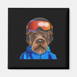 Skier Wirehaired Pointing Griffon Snowboarding Dog Magnet