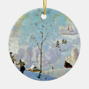 Skiers 1919 ceramic tree decoration