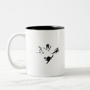 Skiers and Snowboarders-four disciplines Two-Tone Coffee Mug