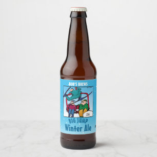 Skiers Cartoon Winter Ale Beer Bottle Label