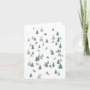 Skiers Downhill Skiing Holiday Card