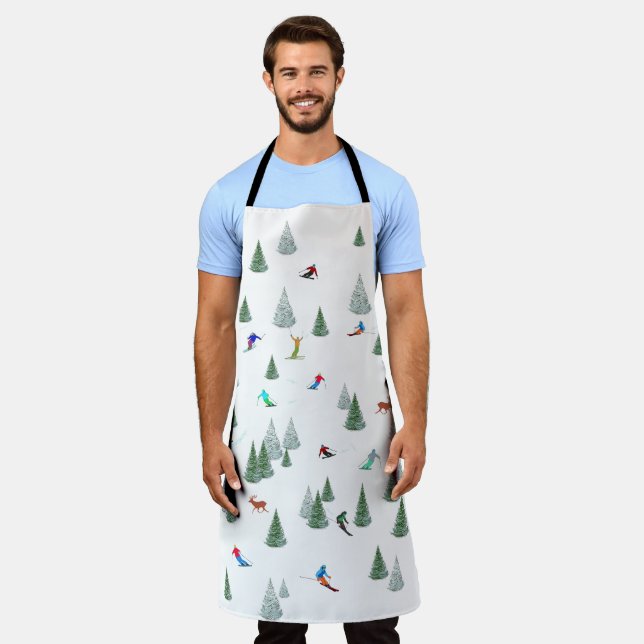 Skiers Downhill Skiing Illustration  Apron (Worn)
