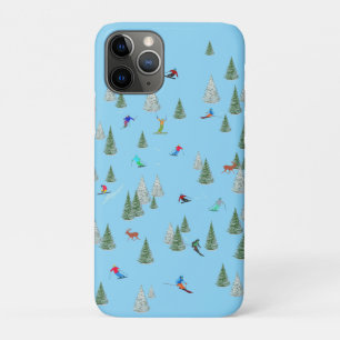 Skiers Downhill Skiing Illustration Pale Blue iPhone 11 Pro Case