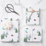 Skiers Downhill Skiing Illustration  Wrapping Paper Sheet<br><div class="desc">Skiers Downhill Skiing Illustration. Skiers are sliding down snow-covered mountain slope. Ski adventure winter motif</div>