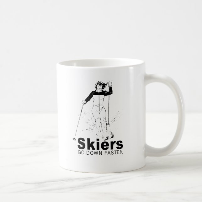 skiers go down faster coffee mug (Right)
