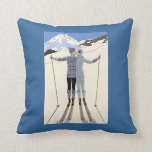 Skiers kiss - Art Nouveau vintage poster Cushion