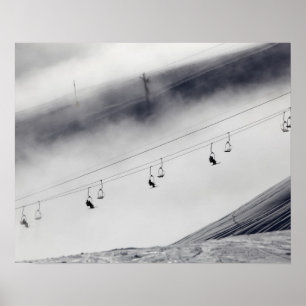 Skiers on a chair lift poster