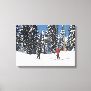 Skiers on a Mountain with Snow Covered Trees Canvas Print