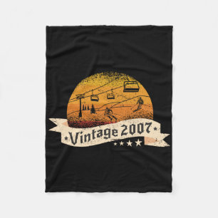 Skiers Skier Skilift Vintage Born 2007 Birthday Sk Fleece Blanket