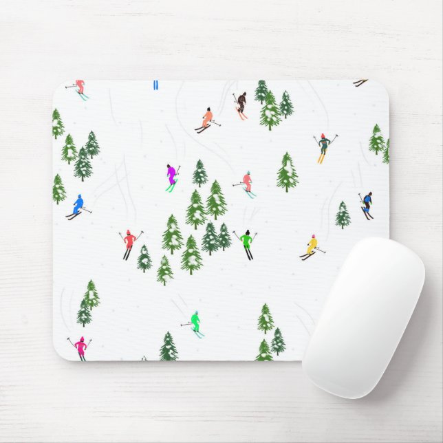 Skiers Skiing Illustration Ski Xmas Christmas  Mouse Mat (With Mouse)