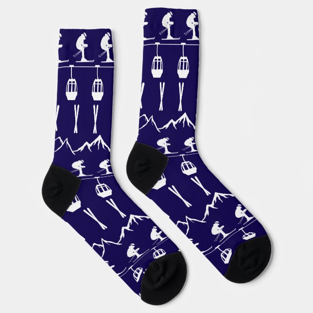 Skiers Skiing Mountains and Cable Cars Patterned Socks (Right)