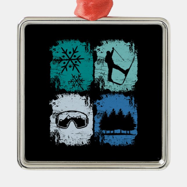 Skiers Skiing Winter Sports  Metal Tree Decoration (Front)