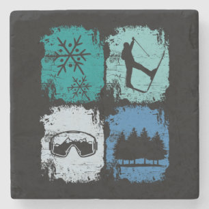 Skiers Skiing Winter Sports Stone Coaster