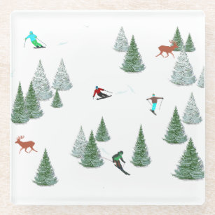 Skiers Skiing Winter Sports Vacation   Glass Coaster