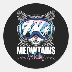 Skiers The Meowntains Are Calling Funny Children Classic Round Sticker