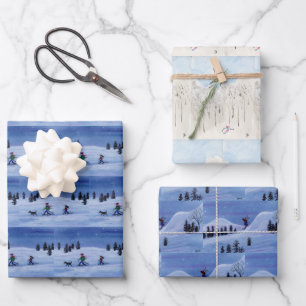 Skiers Wrapping Paper Sheet