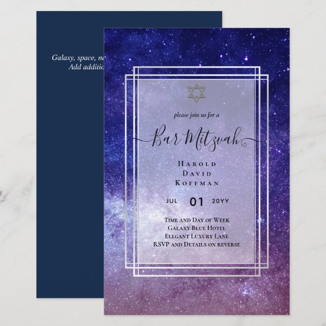 Skies Above BAR MITZVAH Galaxy Blue Gold Elegant (Front/Back)