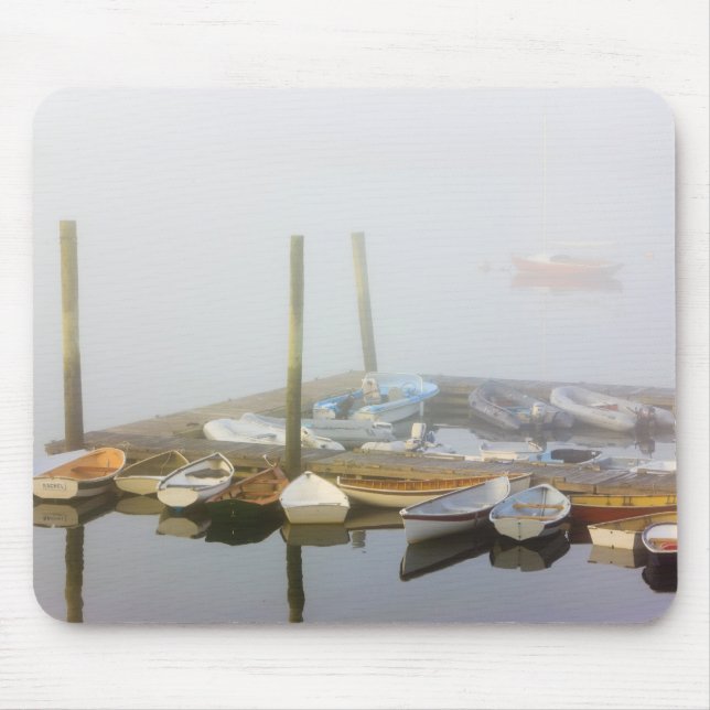 Skiffs and morning fog in Southwest Harbour, Mouse Mat (Front)