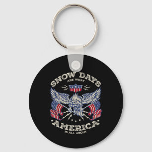 Skiing American Flag Mountains Ski Instructor Skie Key Ring