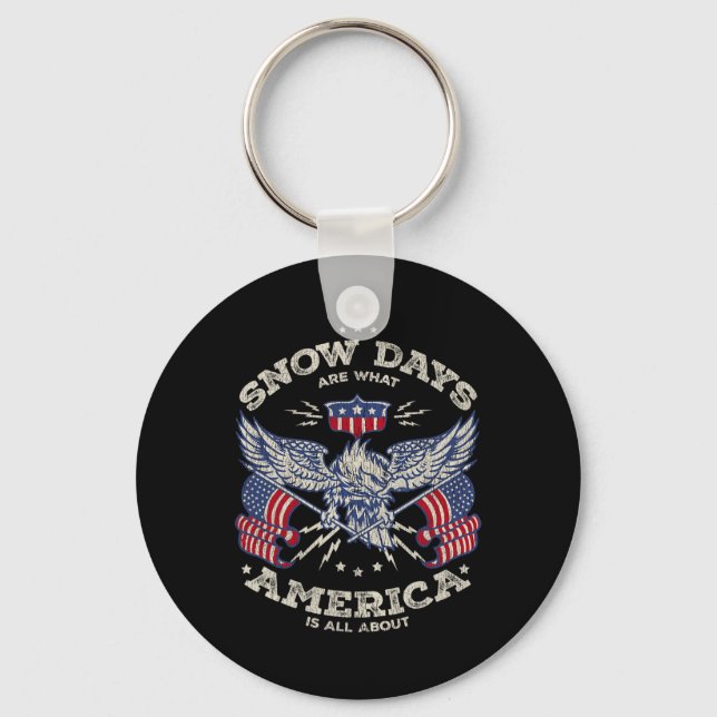 Skiing American Flag Mountains Ski Instructor Skie Key Ring (Front)