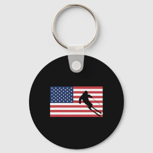 Skiing American Flag Ski Skier Men Women Snow Skii Key Ring