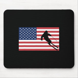 Skiing American Flag Ski Skier Men Women Snow Skii Mouse Mat