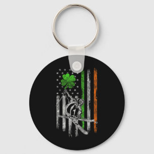 Skiing American Irish Flag St Patricks Day Shamroc Key Ring