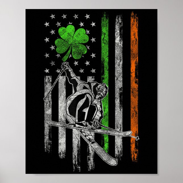 Skiing American Irish Flag St Patricks Day Shamroc Poster (Front)