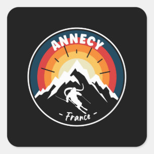 Skiing Annecy France Vintage Square Sticker