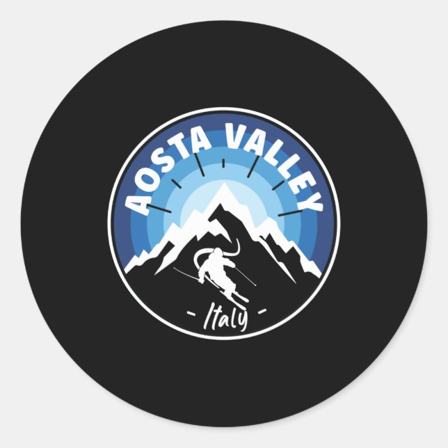 Skiing Aosta Valley Italy Blue Classic Round Sticker (Front)