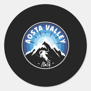 Skiing Aosta Valley Italy Blue Classic Round Sticker