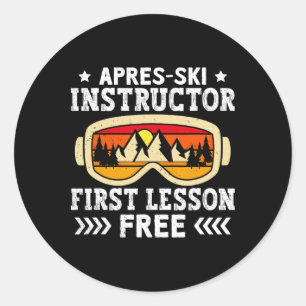 Skiing Apres-ski Instructor First Lesson Free Ski Classic Round Sticker