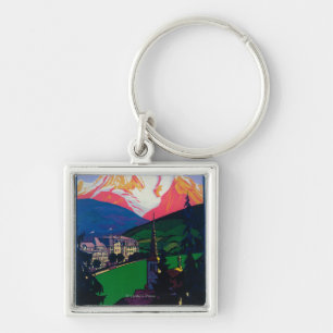Skiing at Combloux Promotional Poster Key Ring