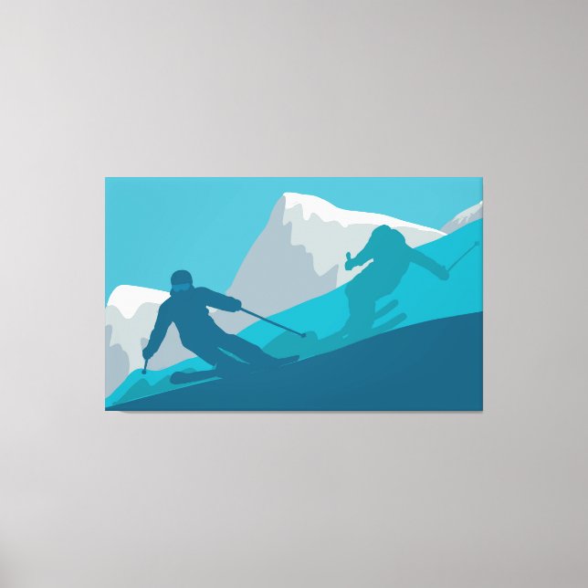Skiing At Mountains - Skiers Abstract Illustration Canvas Print (Front)