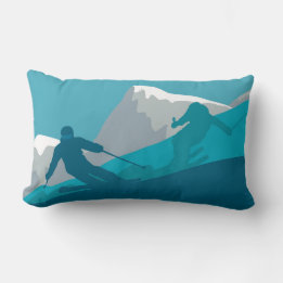 Skiing At Mountains - Skiers Abstract Illustration Lumbar Cushion