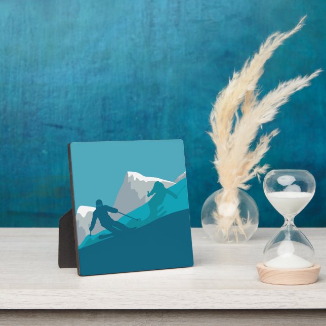 Skiing At Mountains - Skiers Abstract Illustration Plaque (Insitu)