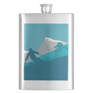 Skiing At Mountains - Skiers  Hip Flask