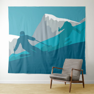 Skiing At Mountains - Skiers  Tapestry
