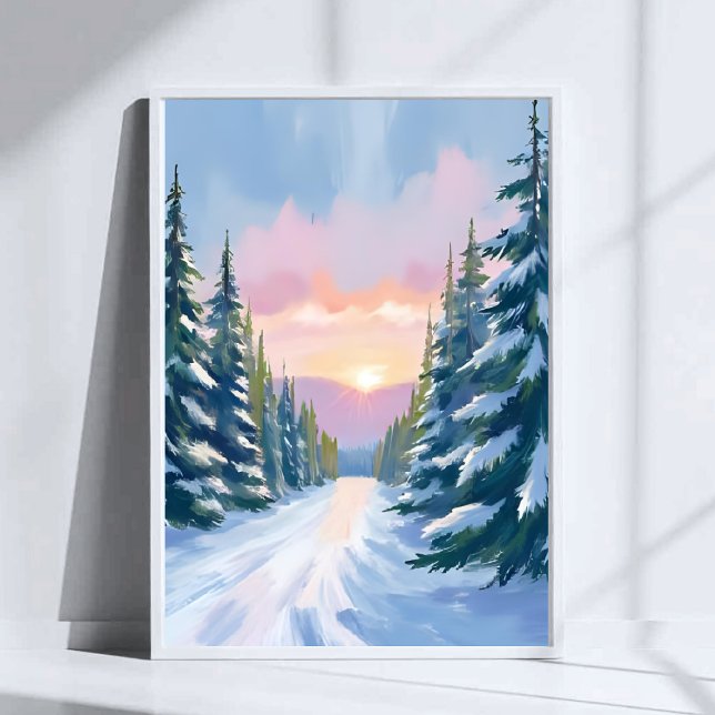 Skiing at Sunset | Winter Mountain Ski Painting Poster (Creator Uploaded)